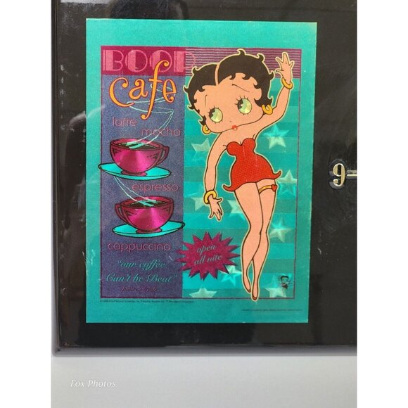 Vtg Betty Boop Cafe Themed Wall Clock Retro Coffee Shop Decor Black Lacquer Wood - Picture 3 of 11